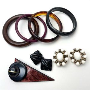 Vintage Clip Ons Brooch and Bangles Lot